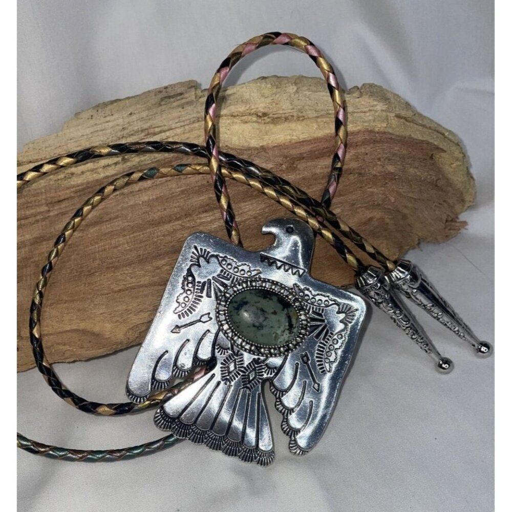 Mosaic tile Thunderbird T-Bird Turquoise Concho Lariat Bolo Tie Wedding african